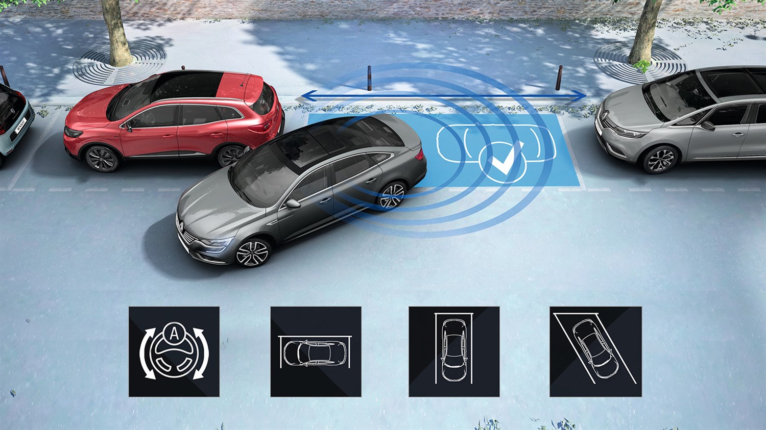 Renault Easy Park Assist - diagram of Talisman vehicle parking automatically on its own